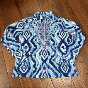 Lilly Pulitzer Skipper Popover Sweatshirt Blue Pink 1/2 Zip Size L